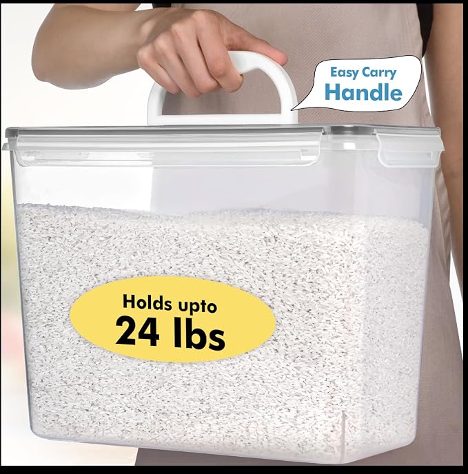 Shazo 2 PC (11L | 372 oz) Flour Sugar Storage Containers with Easy Carry Handle - Plastic Extra Large Food Storage Containers with Lids for Rice Cereal, BPA Free & Airtight Kitchen Pantry Organization - Image 2