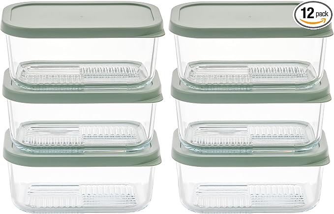Glass Food Storage Containers with Lids — 12 Piece — 24.4 oz Glass with BPA-Free Leakproof Stackable Lids — Microwave, Oven & Dishwasher Safe — Ideal for Meal Prep & More - Soft Sage by DuraLiving