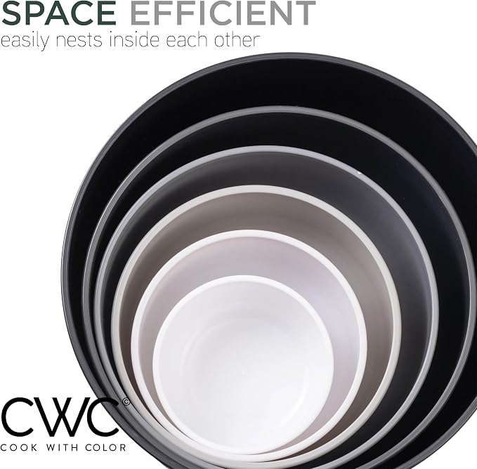 COOK WITH COLOR Prep Bowls with Lids- Wide and Deep Nesting Plastic Small Mixing Bowl Set with Lids, 12 Piece Set - Wide Bowls, Black/White - Image 7