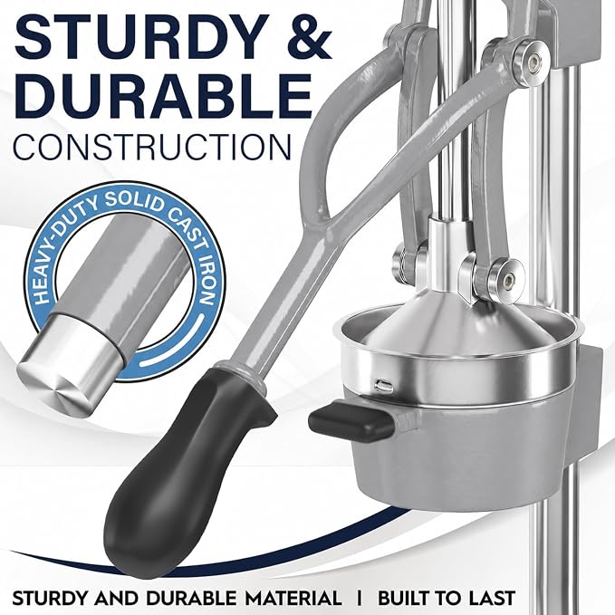 Eurolux Ultra-Premium Cast Iron Juicer | Extra-Large, Heavy Duty, Commercial Grade, Stainless Steel Manual Hand Press Citrus Squeezer For Fresh Orange Juice, Pomegranate, Lemon, and Much More (Gray) - Image 3