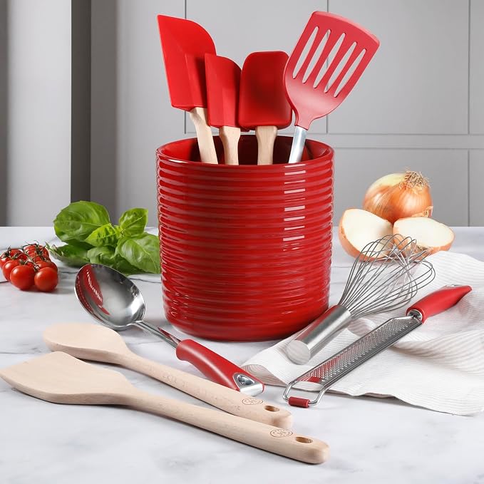 Martha Stewart 10 Piece Tools and Gadget Set W/Ceramic Crock - Red - Image 2