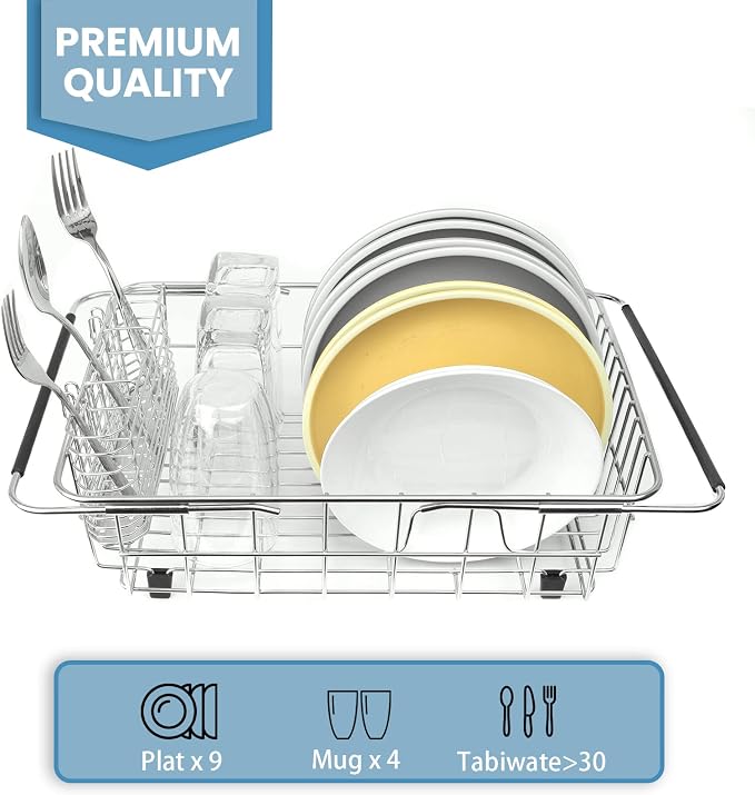 304 Stainless Steel Drying Rack, Expandable, Adjustable Inside The Sink (up to 9 Upright Utensils) | Adjustable Sink Dish Drying Rack, Expandable Stainless Steel Organizer, Fits Most Sinks, Holds Up to 9 Upright Utensils - Image 4
