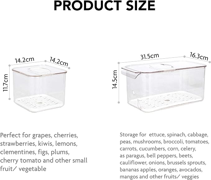 elabo Food Storage Containers Fridge Produce Saver- Stackable Refrigerator Organizer Keeper Drawers Bins Baskets with Lids and Removable Drain Tray for Veggie, Berry and Fruits - Image 6