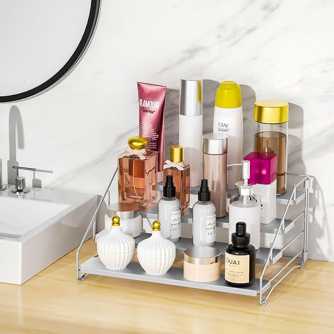 BOIVSHI Spice Rack, Depth Adjustable Spice Organizer for Cabinet, Gray | 4 Tier Spice Rack Organizer for Countertop, Metal Space-saving for Pantry, Seasoning Organizer No-screw Assembly, 1 Pack - Image 7
