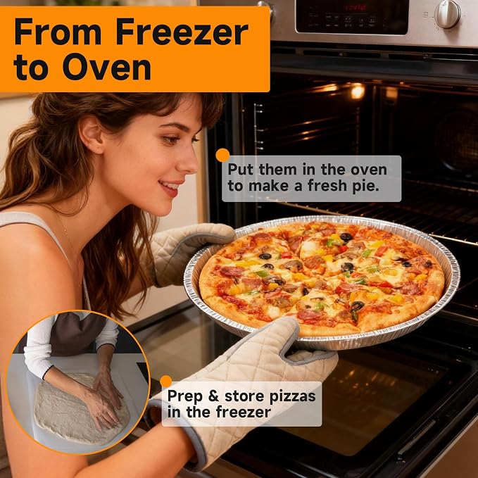 50 Pack Disposable Round Foil Pizza Pans Aluminum Pizza Pans for Personal Pizzas, 13 Inch Round Tin Foil Pan for Cookies, Cake, Focaccia - Freezer & Oven Safe - Image 5