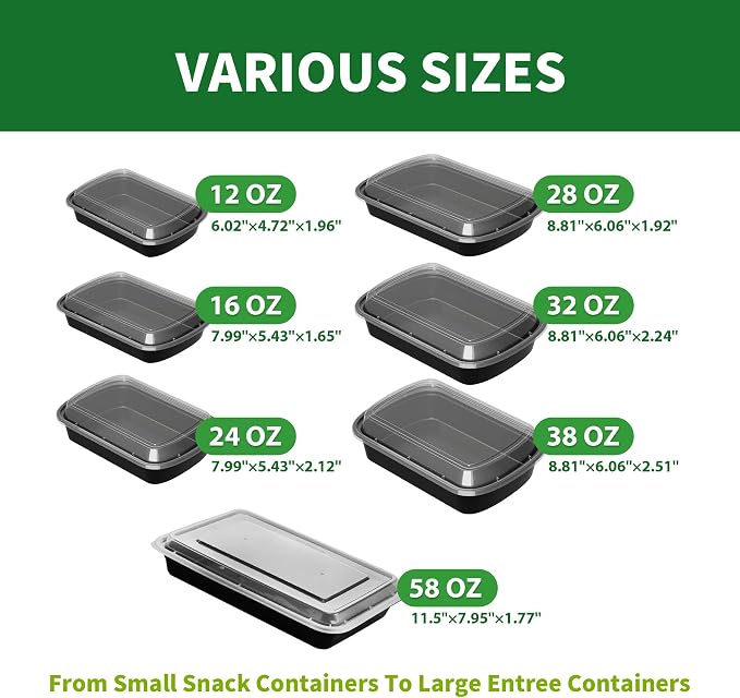 38oz Meal Prep Containers, 52 Pack Disposable Food Storage Boxes with Lids | Heavy Duty, Single Compartment, Leakproof Lids, BPA Free, Microwave Freezer Safe, Plastic To Go Bento Boxes for Lunch Takeout - Image 5