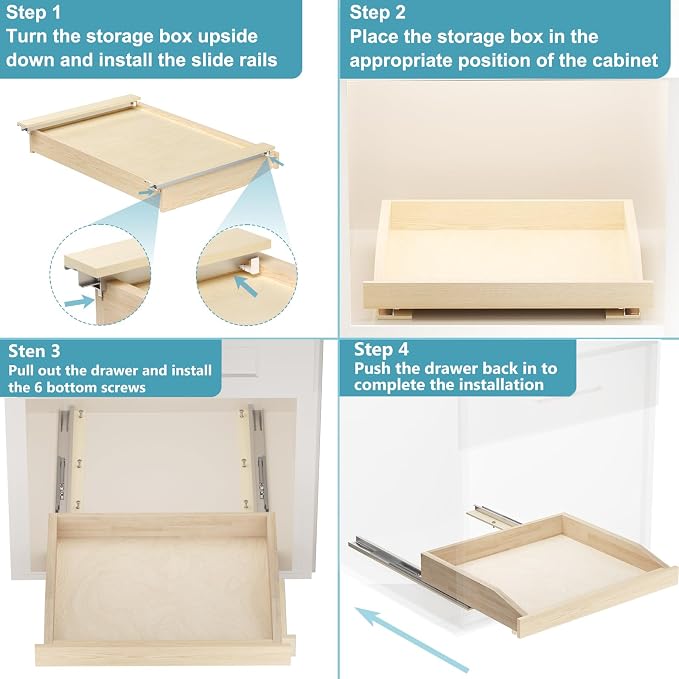 ROOMTEC Pull Out Cabinet Organizer with Soft Close, 22-1/2" W x 21" D, Pull Out Cabinet Drawer for Kitchen cabinets, Pull Out Cabinet Shelf, Finished, Bottom Assembly, 2PCS - Image 3
