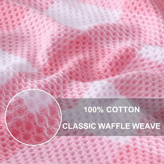 Homaxy Kitchen Towels and Dishcloths Set, Set of 16, White & Pink | Bulk Cotton Waffle Weave Check Plaid Kitchen Towels, Super Soft and Absorbent Dish Cloths, 12 x 12 and 13 x 28 Inches - Image 2