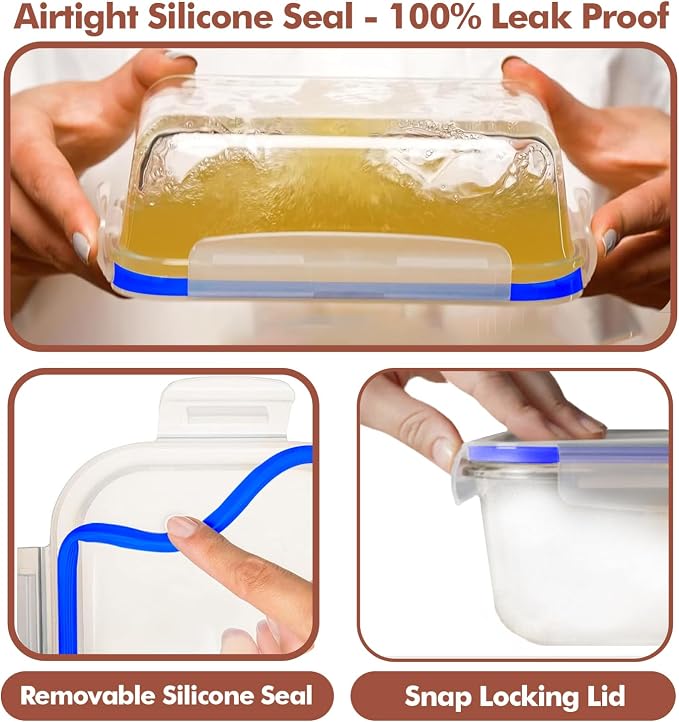 Razab 16 Pc (Set of 8) 30 Oz Glass Meal Prep Containers with Lids, Airtight Large Glass Food Storage Containers, Reusable Leak Proof BPA Free, Freezer to Oven and Dishwasher Safe - Image 4