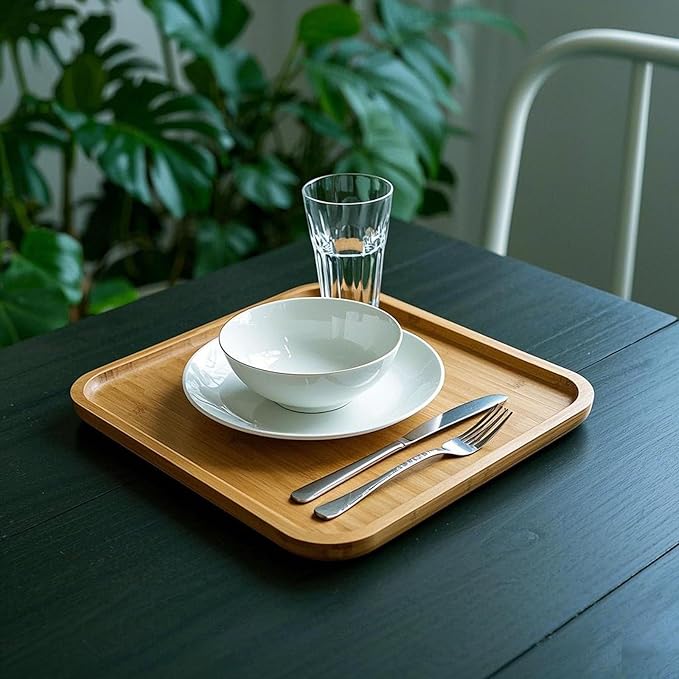 JOIKIT 3 Pack 12 Inch Bamboo Platter, Fine Polished Sqaure Wood Plates Bamboo Serving Tray for Holding Fruit, Bread, Cheese, Nut, Coffee, Tea, Plant Saucer - Image 6