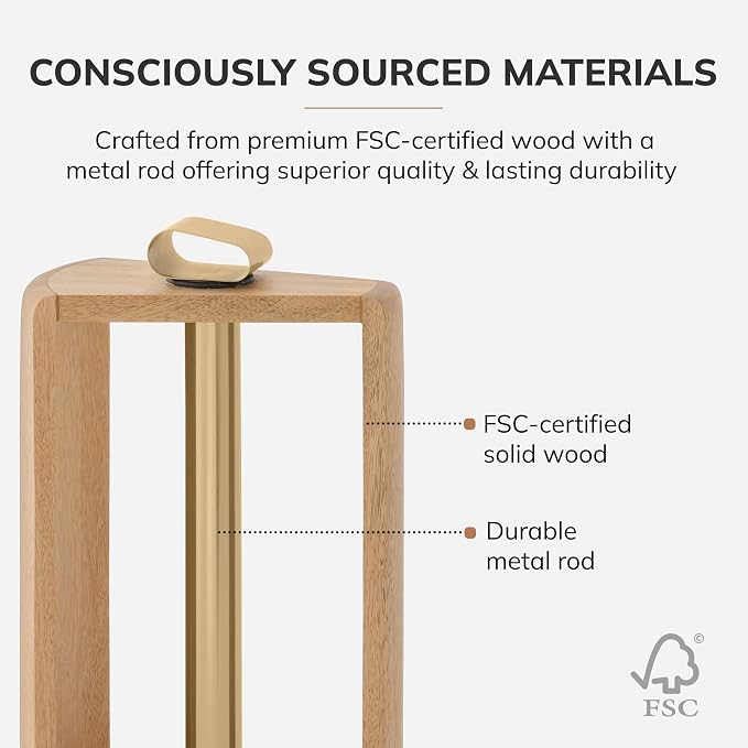 Anji Mountain Wooden Paper Towel Holder with Metal Holder, Holder Stand for Kitchen Roll Organizer & Kitchen Dining Table Home Décor, Countertop Fits Jumbo & Mega Rolls - Mango/Gold, Top Load - Image 3