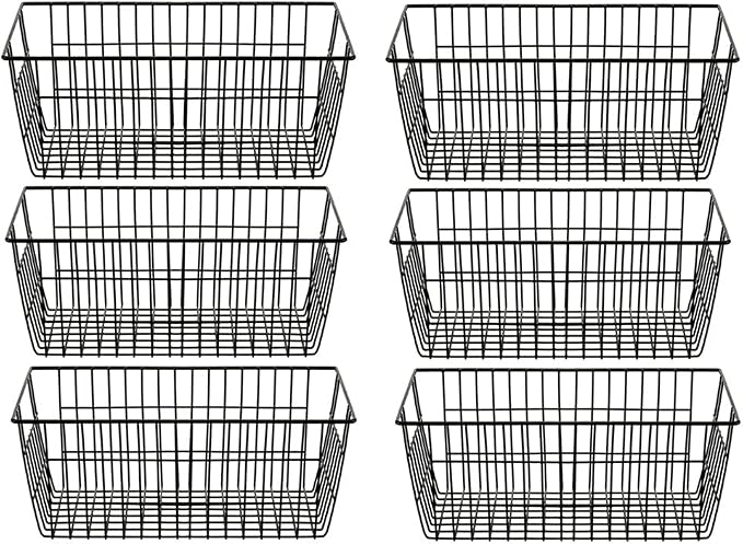 SANNO Wire Storage Baskets Freezer Baskets Farmhouse Organizer Storage Bins Large Organizer Bins for Storage, Office, Bathroom, Pantry Organization Storage Bins Rack with Handles 6 Pack by SANNO