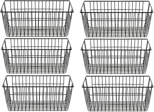 SANNO Wire Storage Baskets Freezer Baskets Farmhouse Organizer Storage Bins Large Organizer Bins for Storage, Office, Bathroom, Pantry Organization Storage Bins Rack with Handles 6 Pack by SANNO