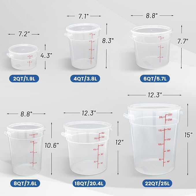 4 Pack 4QT Round Food Storage Containers with Lids | NSF, BPA-free PP containers with scale, label and measuring cup, stackable for prep, storage, freezer. Dishwasher safe - Image 9