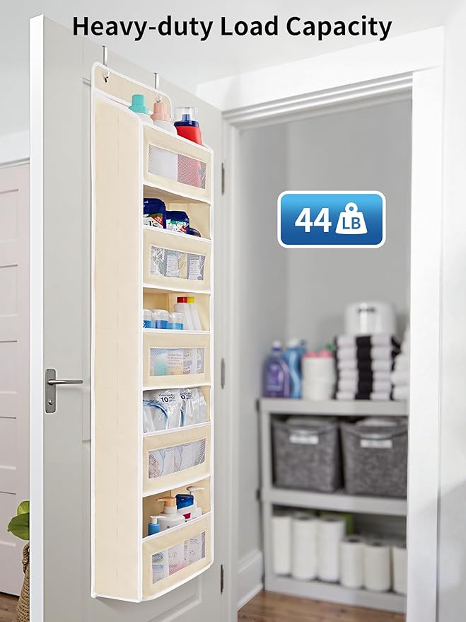 JARLINK Over the Door Organizer for Pantry, Bathroom, 5 Shelf Beige, 2 Pack | Anti-Tilt Design, 44 lb Load Capacity, Hanging Door Organizer with 5 Large Capacity Pockets, Behind Door Storage for Nursery - Image 6