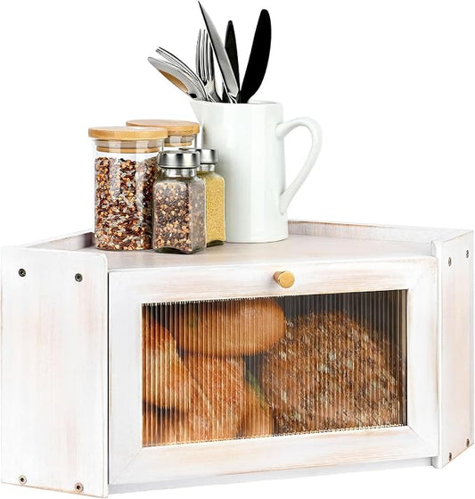 Bread Box for Kitchen Countertop with Acrylic Window White | Farmhouse Bread Storage Container, Large Pantry Organizers for Homemade Snacks, Loaves, Breathable Keeps Bread Fresh by Ollieroo