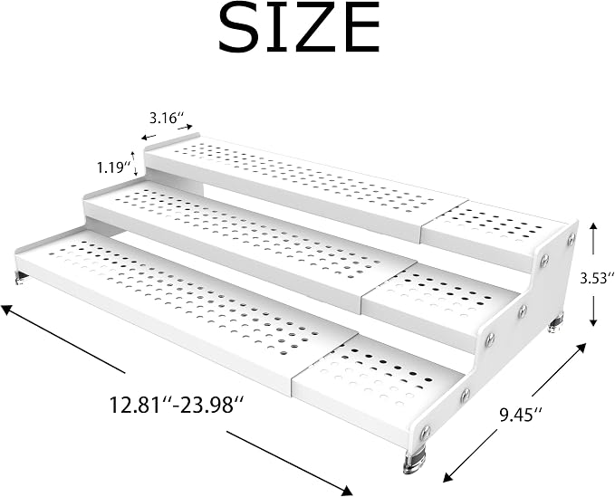Expandable 3-Tier Spice Metal Shelf Rack, White, 2 Packs | Kitchen Cabinet and Pantry Organizer, Seasoning Storage, Countertop Organization - Image 3