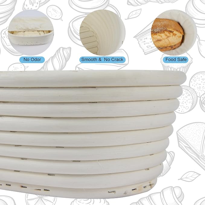 3Pcs Banneton Bread Proofing Basket, 10 inch Oval Banneton Basket,Sourdough Proofing Basket,Bread Bowl Handmade Rattan Baskets and Liners for Professional & Home Sourdough Bread Baking - Image 6
