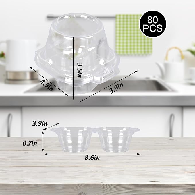 JarThenaAMCS 80 Pack Plastic Individual Cupcake Containers Clear Cupcake Boxes Holder Disposable Stackable Deep Dome Mini Cake Carriers for Cake Muffin Packaging - Image 2