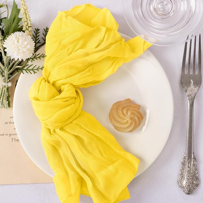 Cloth Napkins Set of 24 21"x21" Reusable Cheesecloth Napkins Bulk Yellow | Boho Rustic Dinner Napkins Washable Gauze Table Napkins Cloth Hemmed Edges for Wedding Bridal Shower Family Gathering Decor - Image 2