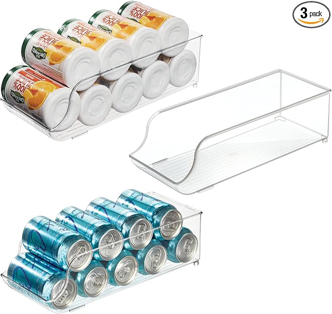 iDesign Soda Can Dispenser for Refrigerator or Pantry, Set of 3, Clear | Made in USA by iDesign