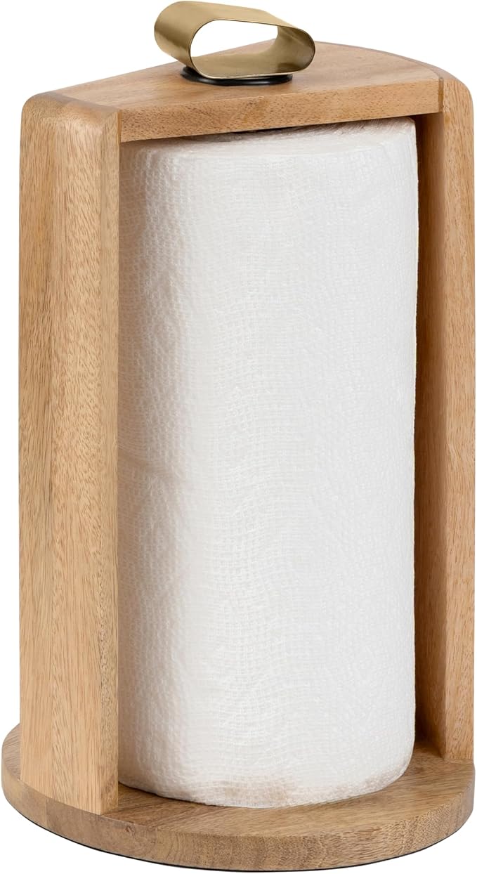 Anji Mountain Wooden Paper Towel Holder with Metal Holder, Holder Stand for Kitchen Roll Organizer & Kitchen Dining Table Home Décor, Countertop Fits Jumbo & Mega Rolls - Mango/Gold, Top Load - Image 2