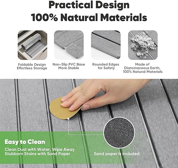 Stone Drying Mat for Kitchen Counter, Quick Diatomaceous Earth Mats for Dishes, 24"L x 16" W Super Absorbent Fast-Drying Collapsible Countertop Stone Mat (Light Grey, 24" x 16") - Image 3