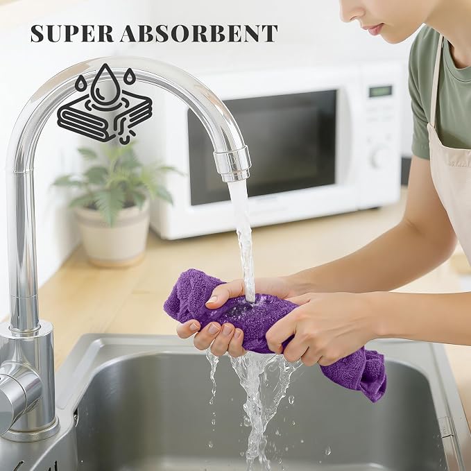 Homaxy 100% Cotton Kitchen Towels 18"x28", 4 Pack Dish Towels, Purple | Large 380 GSM Soft and Absorbent Kitchen Hand Towels with Terry Grid Design, Utility Tea Towel Set with Hanging Loop - Image 4