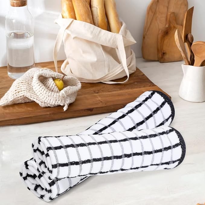 Urban Villa Kitchen Towels Black/White Set of 3 Terry Kitchen Towels 100% Cotton Ultra Soft Size 20X30 Inches Highly Absorbent Over Sized KitchenTowels with Hanging Loop KitchenTowels - Image 9