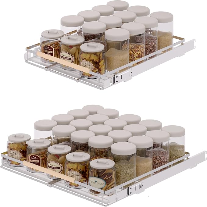 Expandable Pull Out Drawer Cabinet Organizer, Adjustable Width Bottom-Mounted Slide Out Storage Shelves for Cabinets, Required Cabinet Size (W: 20.86"~37.86", D≥22.5"), 2 Pack - Image 6