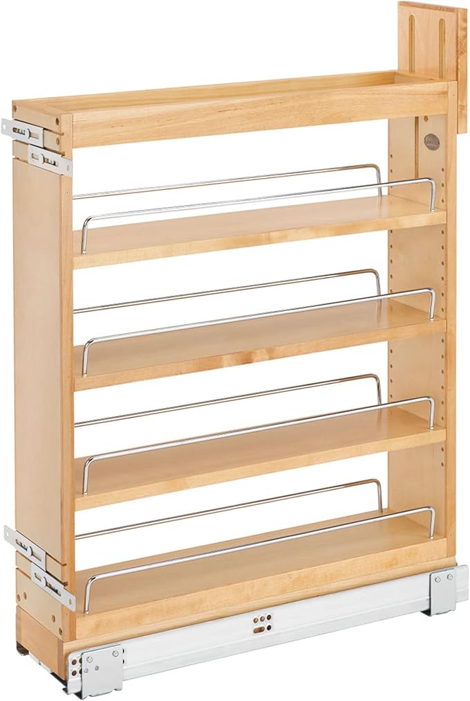 Rev-A-Shelf Maple Pullout Organizer w/Blum Soft-Close for Base Cabinets, Full Extension Slides & Adjustable Shelves Rack, Min Opening Width of 5.5", 448-BCSC-5C by Rev-A-Shelf