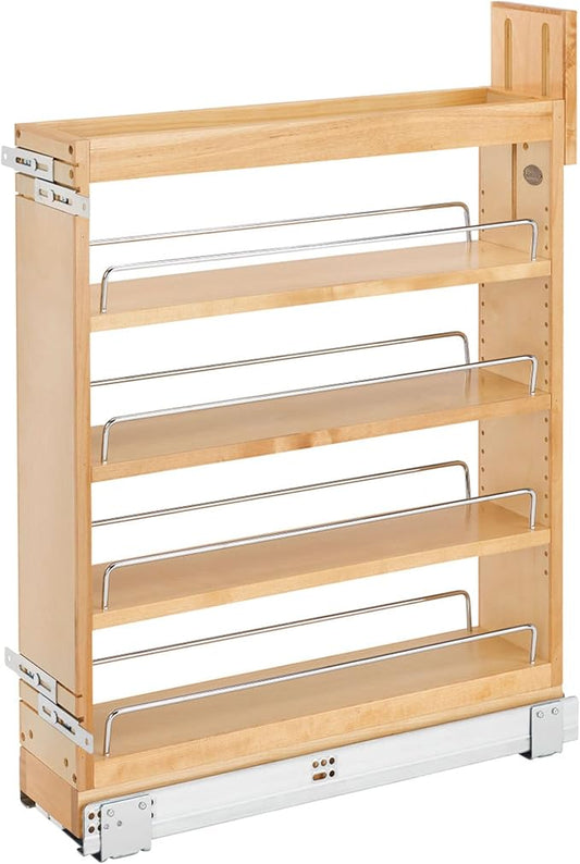 Rev-A-Shelf Maple Pullout Organizer w/Blum Soft-Close for Base Cabinets, Full Extension Slides & Adjustable Shelves Rack, Min Opening Width of 5.5", 448-BCSC-5C by Rev-A-Shelf