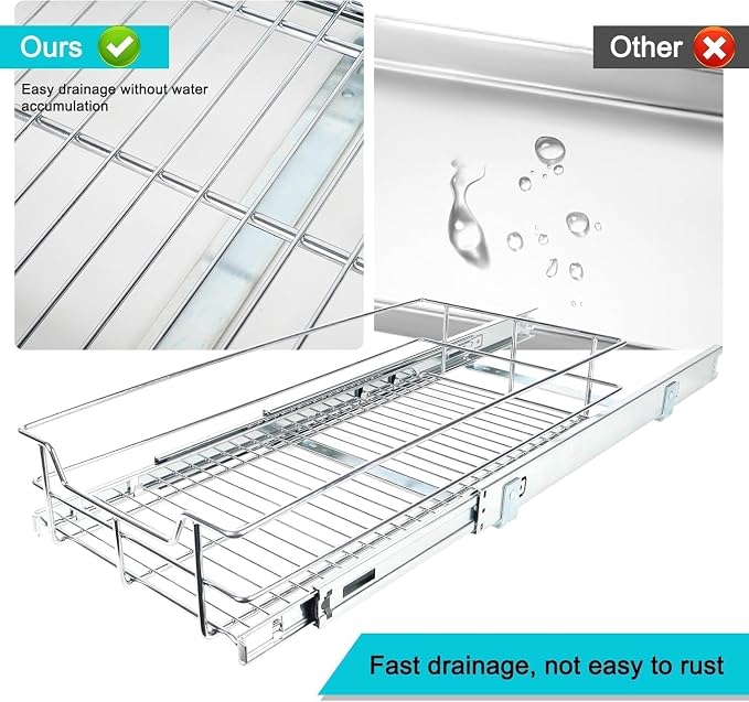 Pull Out Cabinet Organizer 9" W X 17" D, Chromed, Full Slide Out Drawers | For Kitchen Organizers and Storage, Pull Out Drawers For Cabinets Capacity Heavy Duty Caddy, Cabinet Shelves, Bathroom Pantry - Image 9