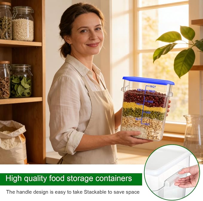 FoldTier 2 Pieces Square Food Storage Containers Polycarbonate Clear food Container with Lid Commercial Storage with Graduations for Commercial Kitchen Dough Marinating Meat(Blue,18 Qt) - Image 5