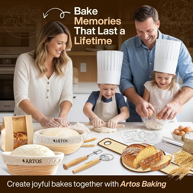 ARTOS ULTIMATE Sourdough Starter Kit | Banneton Bread Proofing Baskets with Bread Making Tools | Sourdough Bread Baking Supplies with Silicone Slings, Mat, Whisk, Scrapers Lame, Jar, Scale & Many More - Image 7
