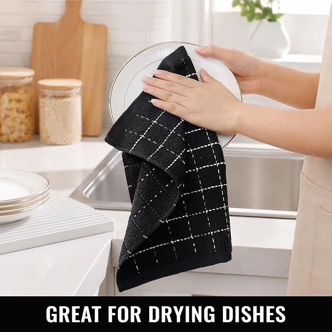 Kitinjoy 100% Cotton Terry Kitchen Dish Cloths, 12”x 12”, 8-Pack, Black | Ultra Soft and Absorbent Dish Towels for Kitchen, Suitable for Drying and Washing Dishes - Image 5