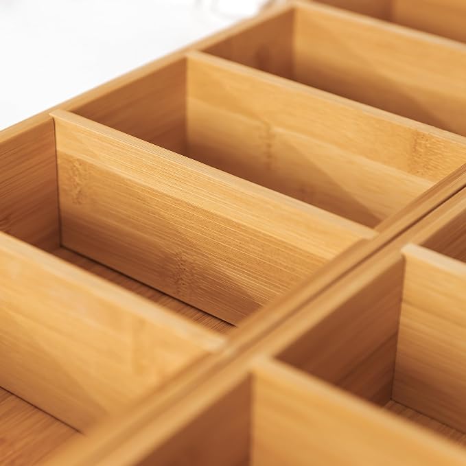 Utensil & Junk Drawer Organizer, Small, 2 Pack, Bamboo | 5-compartment design, 4 removable dividers, non-slip feet, sustainable bamboo - Image 7