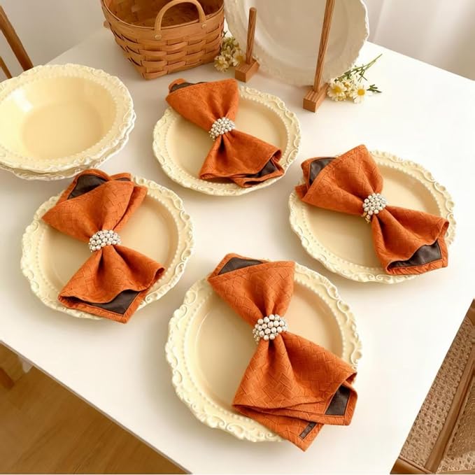 Orange Cloth Napkins Set of 4, 18 x 18 Inch | Reusable Washable Cotton Polyester Dinner Napkins Soft Luxury Elegant Fancy Jacquard Fabric Table Napkins - Image 6
