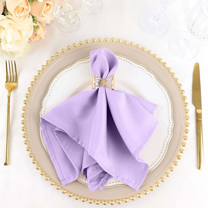 Efavormart Premium Cloth Napkins Set of 25, 17x17 Inch Lavender Seamless Dinner Napkins, Washable Linen Table Napkin Cloth with Hemmed Edges for Weddings, Party and Banquet by efavormart