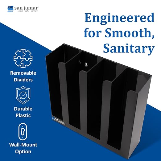 San Jamar Portion Cup and Lid Organizer Fits 2" Cups and Lids with Removable Dividers for Kitchen, Restaurant, and Fast Food, Plastic, 10 x 11.5 x 3.25 Inches, Black - Image 6