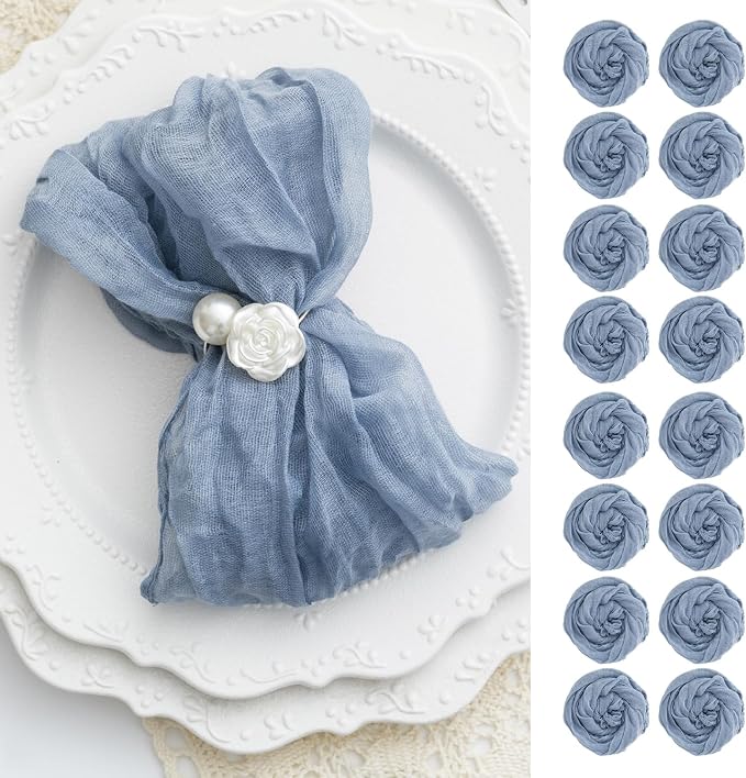 100 Pack Dusty Blue Cheesecloth Napkins Washable 21x21 Inches Dusty Blue Cloth Napkins Set of 100 Bridal Baby Shower Dinner Table Napkins for Wedding Rustic Boho Cotton Gauze Summer Party Table Decor by FoliafeelHome