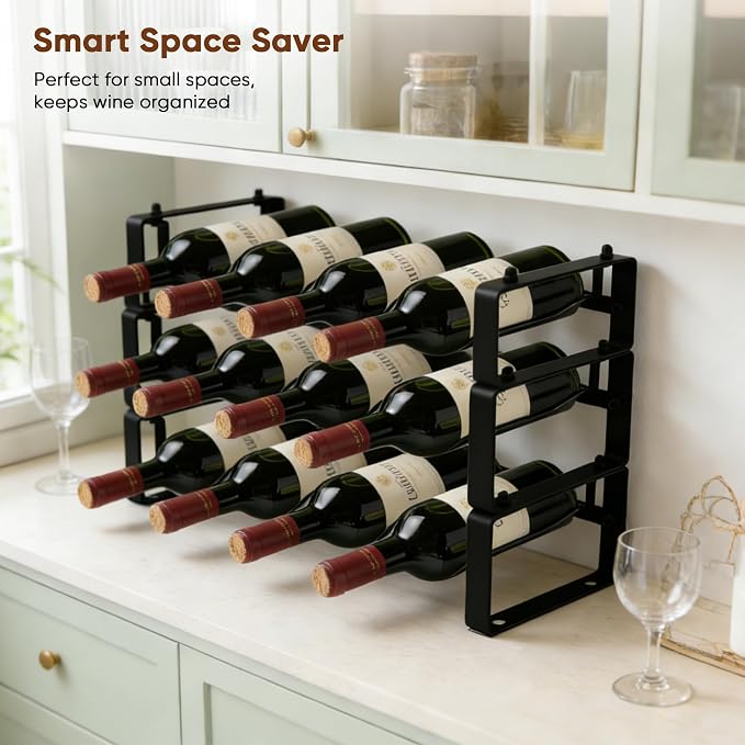 Wine Rack for Countertop – Stackable Freestanding Bottle Organizer for Kitchen, Pantry, Bar Cabinet & Small Spaces – Compact Metal Shelf & Modular Storage Stand (3-Tier) - Image 5