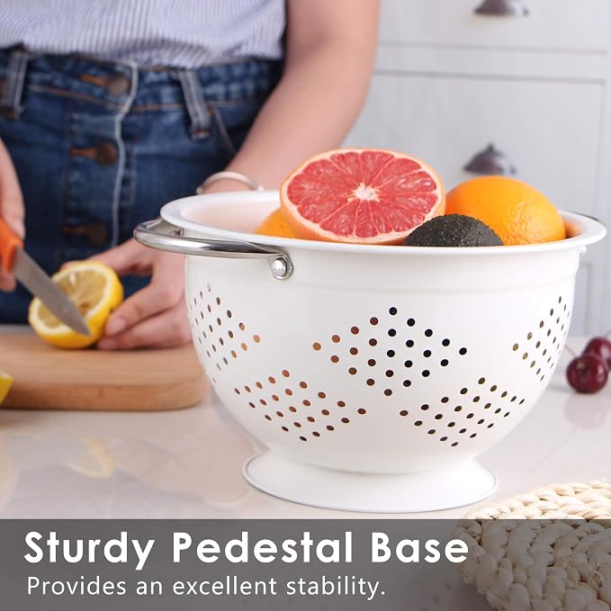 Stainless Steel Colander Set for Kitchen,1.5,3 & 5 Qt,White | metal Pasta&Vegetable Strainer，Ergonomic Side Handles，Space-Saving Nesting Design - Image 4