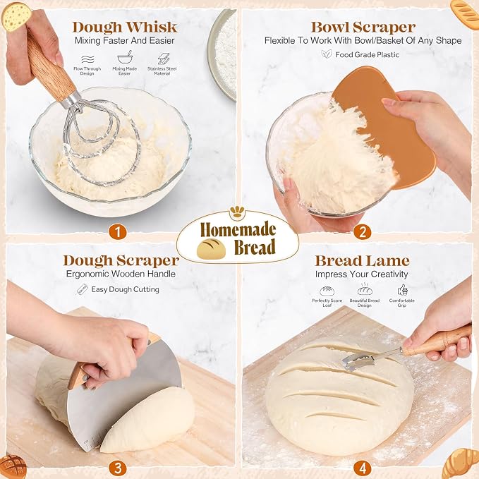 Sourdough Starter Kit Complete Set with Dutch Oven and Scale | 9" Round & 10" Oval Proofing Baskets, Sourdough Bread Baking Supplies, Beginner Kit Gifts for Bakers Women Wife Mom - Image 7