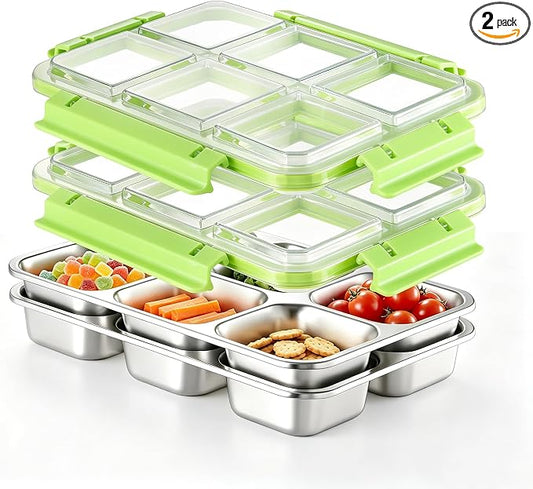 Stainless Steel Snack Containers with Lids, Lunchable Container 6 Compartment Snack Containers, Bento Lunch Box Divided Food Storage for Portion Control Meal Prep Reusable Snackle (2) by BEFOY