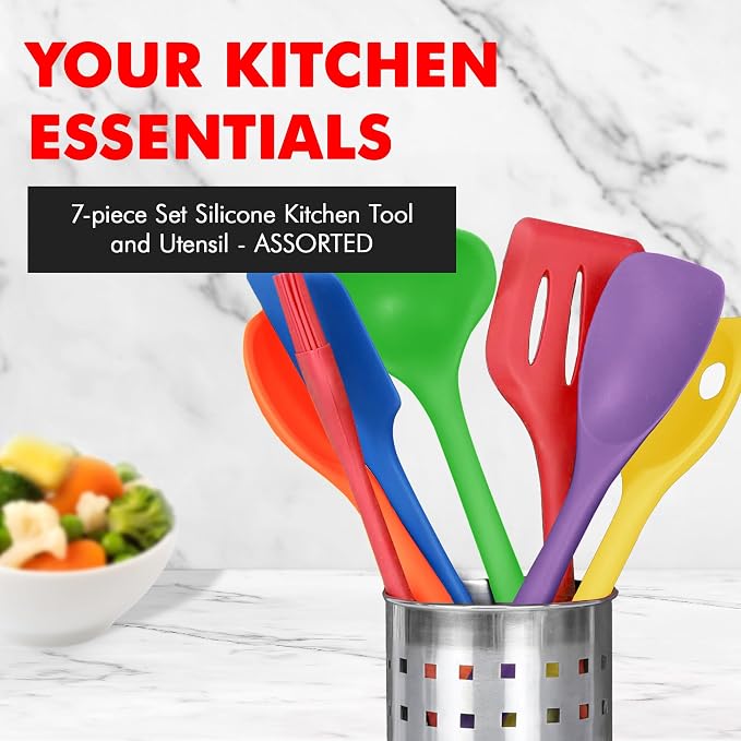 Chef Craft Premium Silicone Kitchen Tool and Utensil Set, 7 Piece, Assorted - Image 2