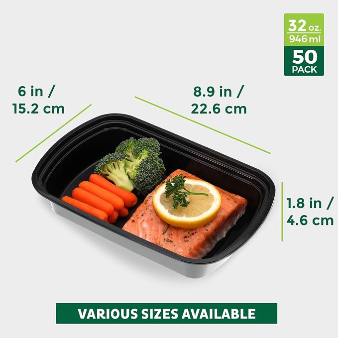 Freshware Meal Prep Containers [50 Pack] 1 Compartment with Lids, Food Storage Containers, Bento Box, BPA Free, Stackable, Microwave/Dishwasher/Freezer Safe (32 oz) - Image 4