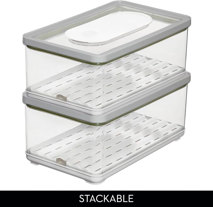 iDesign Large Fridge Produce Bin with Removable Drainage Tray and Lid - Gray - Image 3