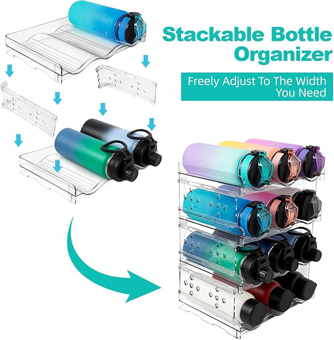 Water Bottle Organizer,4 Pack Stackable Cup Organizer for Cabinet,Countertop, Pantry and Fridge, Free-Standing Tumbler Kitchen Storage Holder for Wine and Drink Bottles,Clear Plastic - Image 3