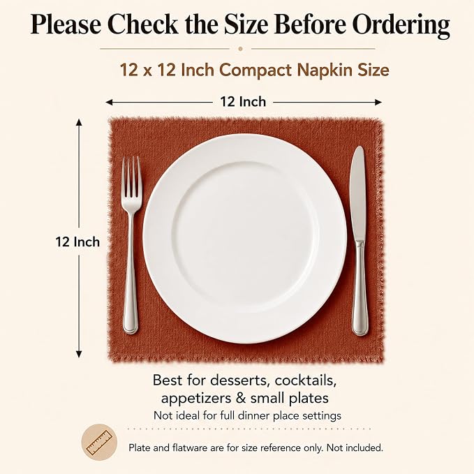 36 Pack Terracotta Cloth Napkins, 12 x 12 Inch Cotton with Fringe Settings | Handmade washable reusable cotton dinner napkins in bulk for weddings, parties, rustic boho table settings - Image 2